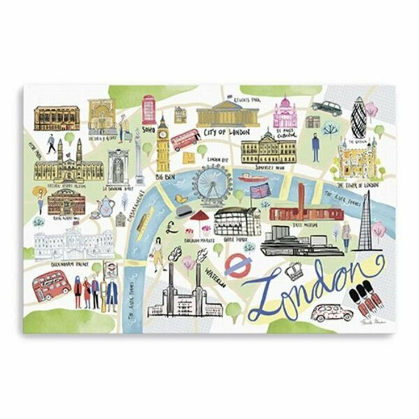 Palacedesigns 24 in. Fun Illustrated London Map Canvas Wall Art, Blue PA3675709